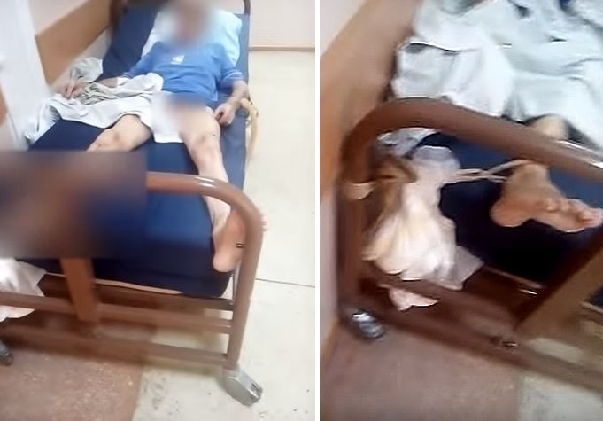 Пациентов больницы скорой помощи держат привязанными к постели.