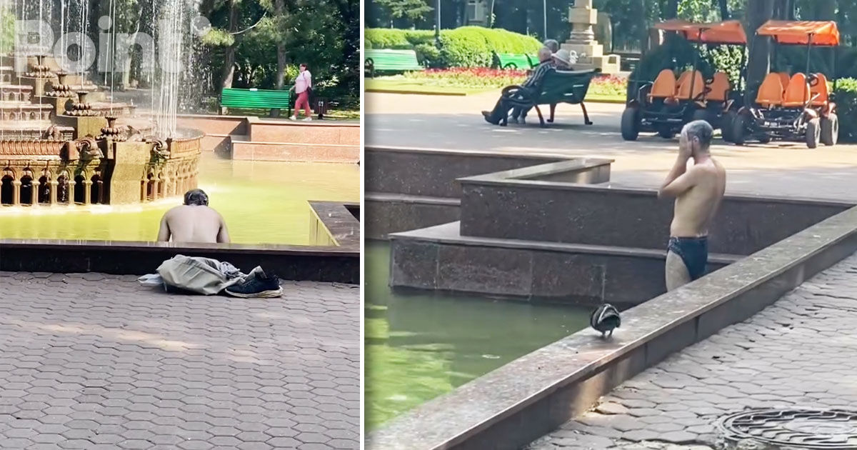 В центре Кишинева мужчина купался в фонтане.