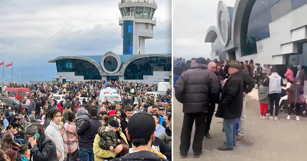 Тысячи жителей Карабаха начали стекаться в аэропорт Степанакерта. Коллаж: Point.md