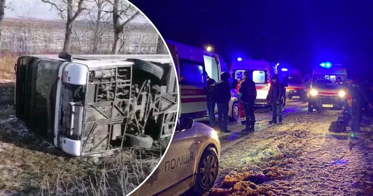 Под Львовом автобус попал в ДТП: пострадали 14 пассажиров. Коллаж Point.md.