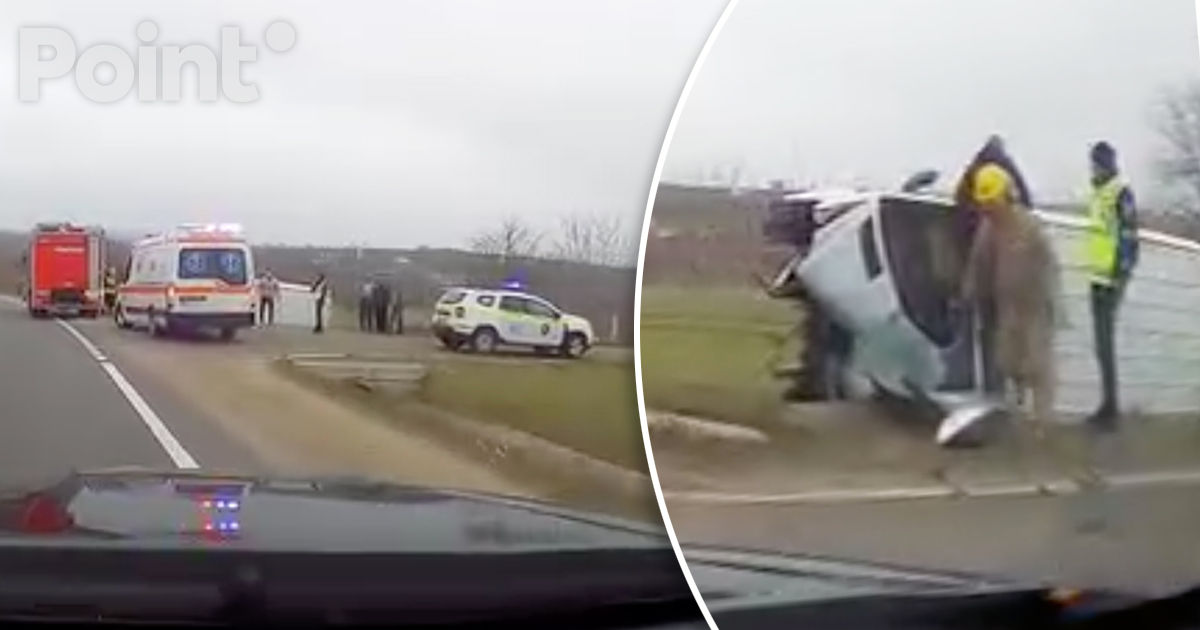 Accident rutier lângă satul Ghindești: Un microbuz a ajuns într-un șanț.