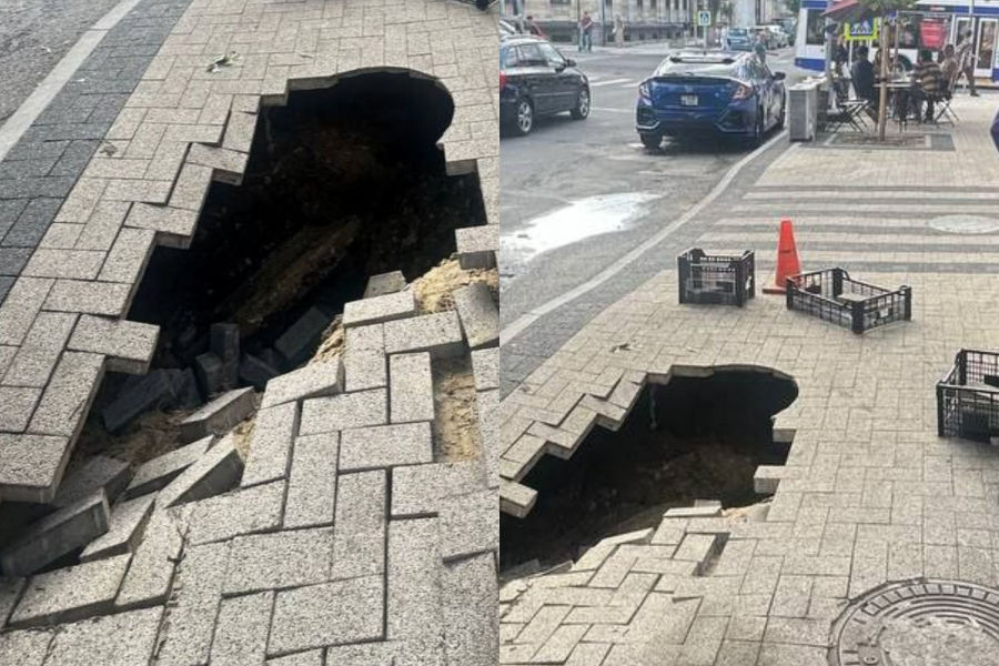 На одной из улиц столицы образовалась яма.