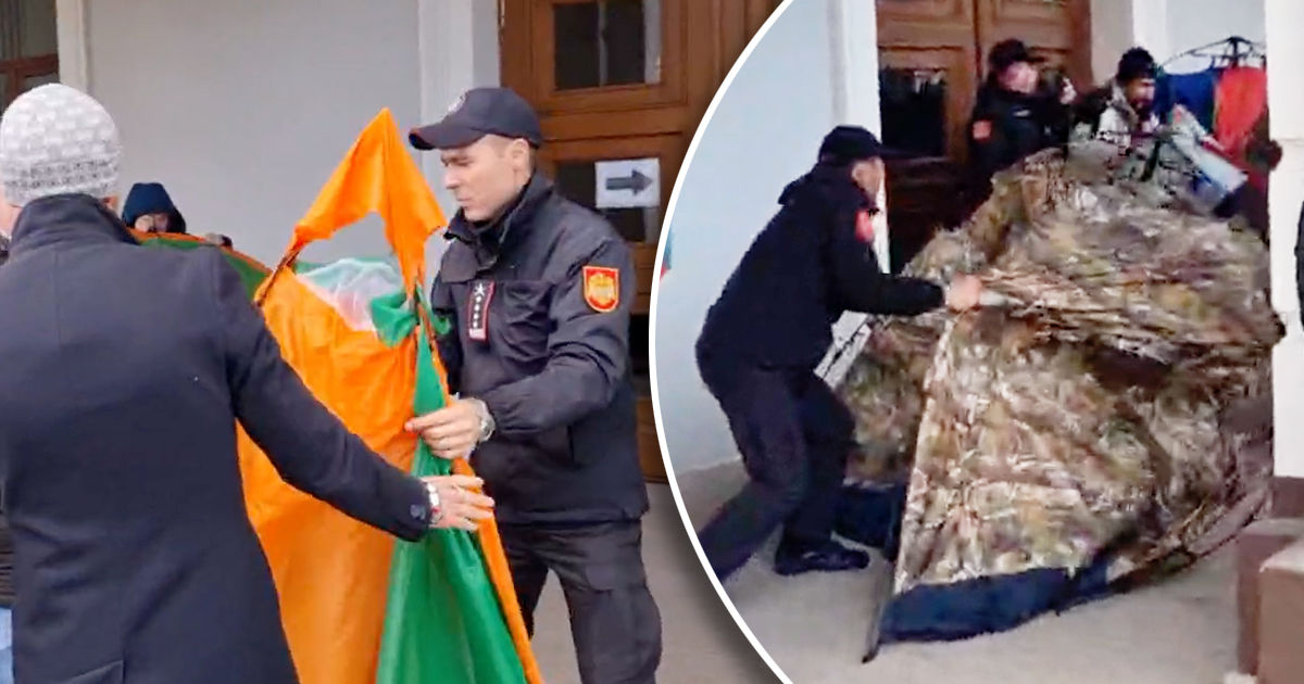 Полицейские не позволил протестующим заблокировать вход в Генпрокуратуру. Коллаж: Point.md