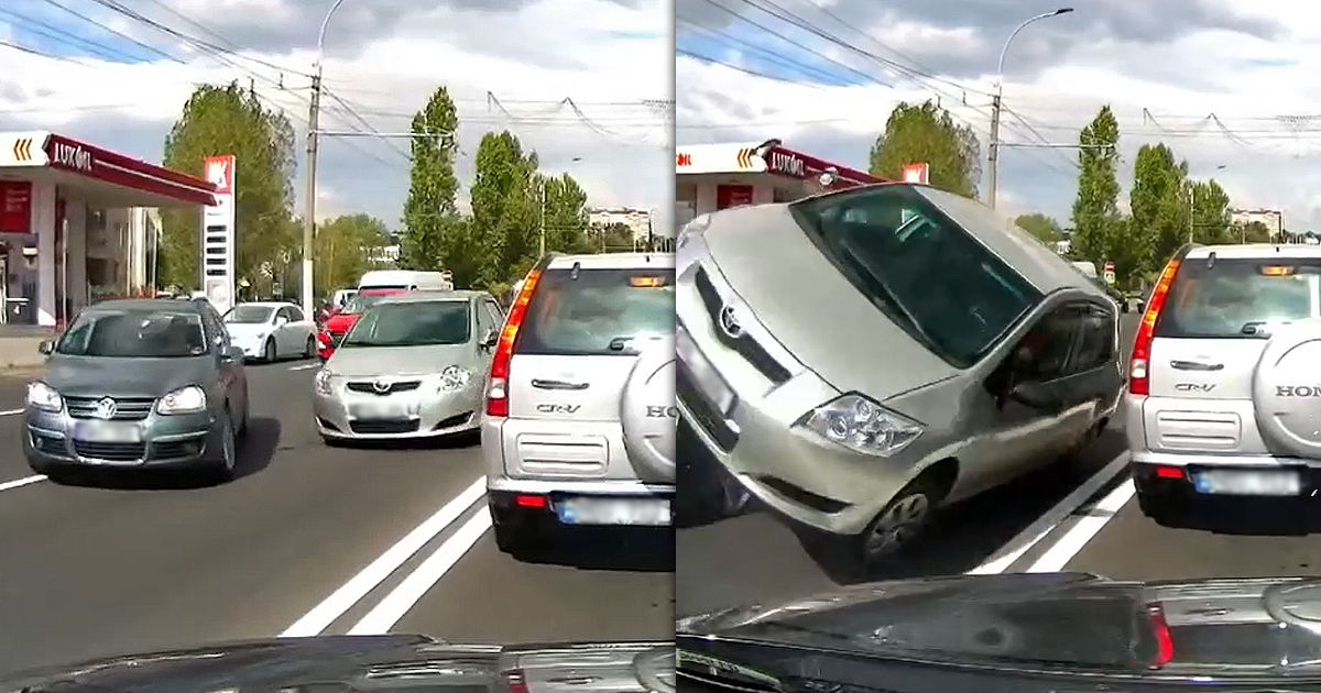 Момент ДТП в Кишиневе с участием трех автомобилей попал на камеру регистратора.