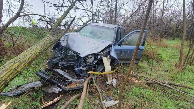 Водитель авто не справился с управлением и врезался в дерево.