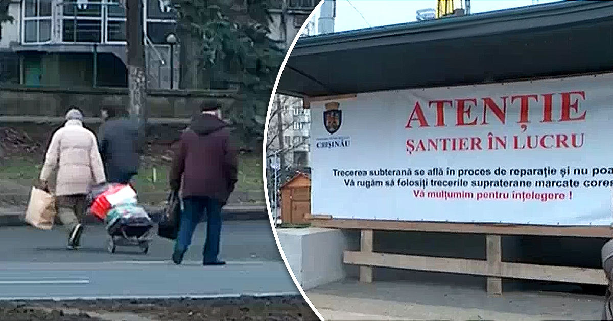 Из-за ремонта бульвара Дачия переход улицы стал небезопасным. Коллаж: Point.md