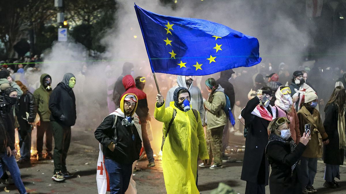 Poliția a efectuat rețineri drastice la protestul din Tbilisi.