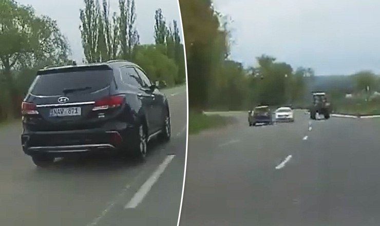 В Новых Аненах водитель, обгоняя трактор, обошел машину на "встречке" справа.