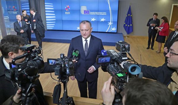 Președintele RM, Igor Dodon după întrevederea cu președintele Consiliului Europei, Donald Tusk. 