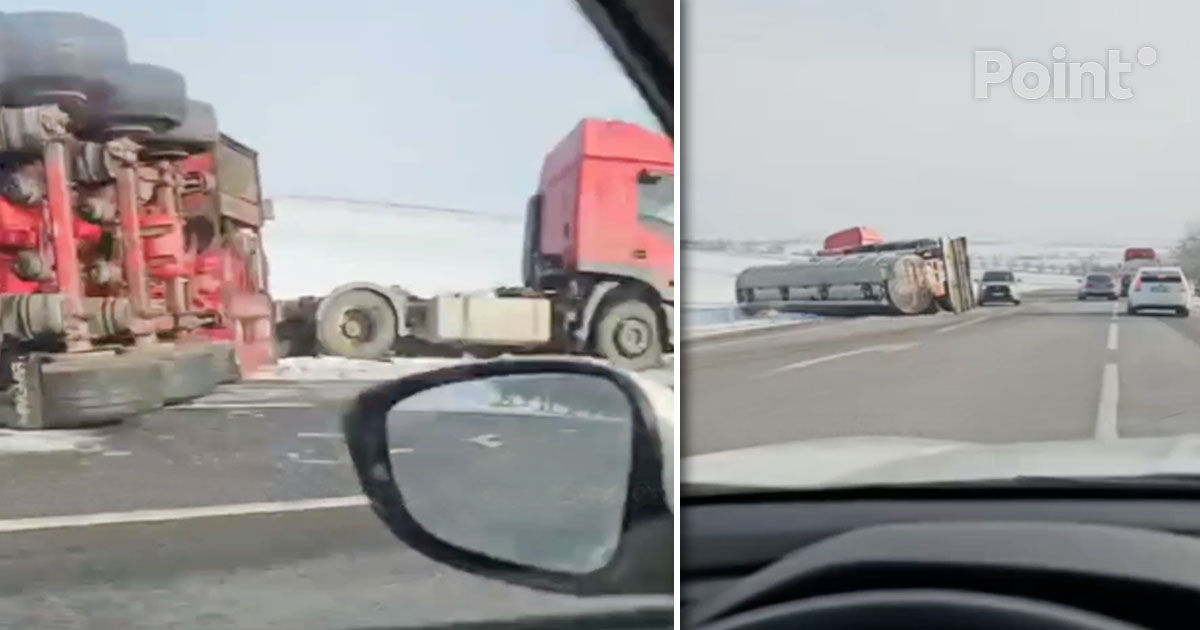 В Теленештском районе грузовик перевернулся на повороте.