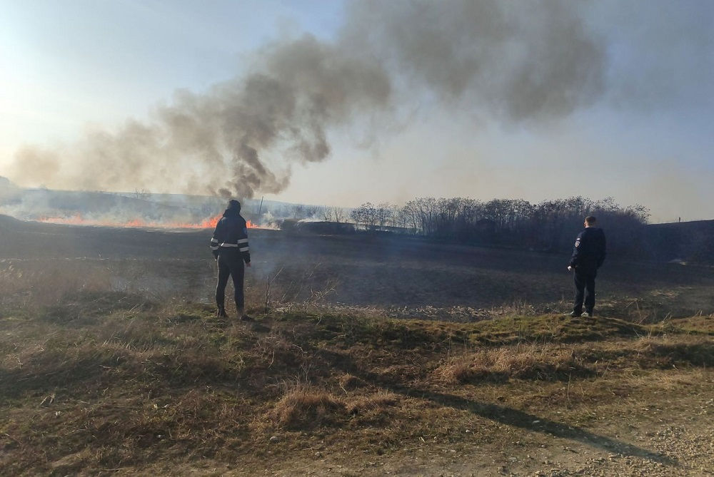 Incendiu de vegetație într-o localitate din raionul Râșcani.