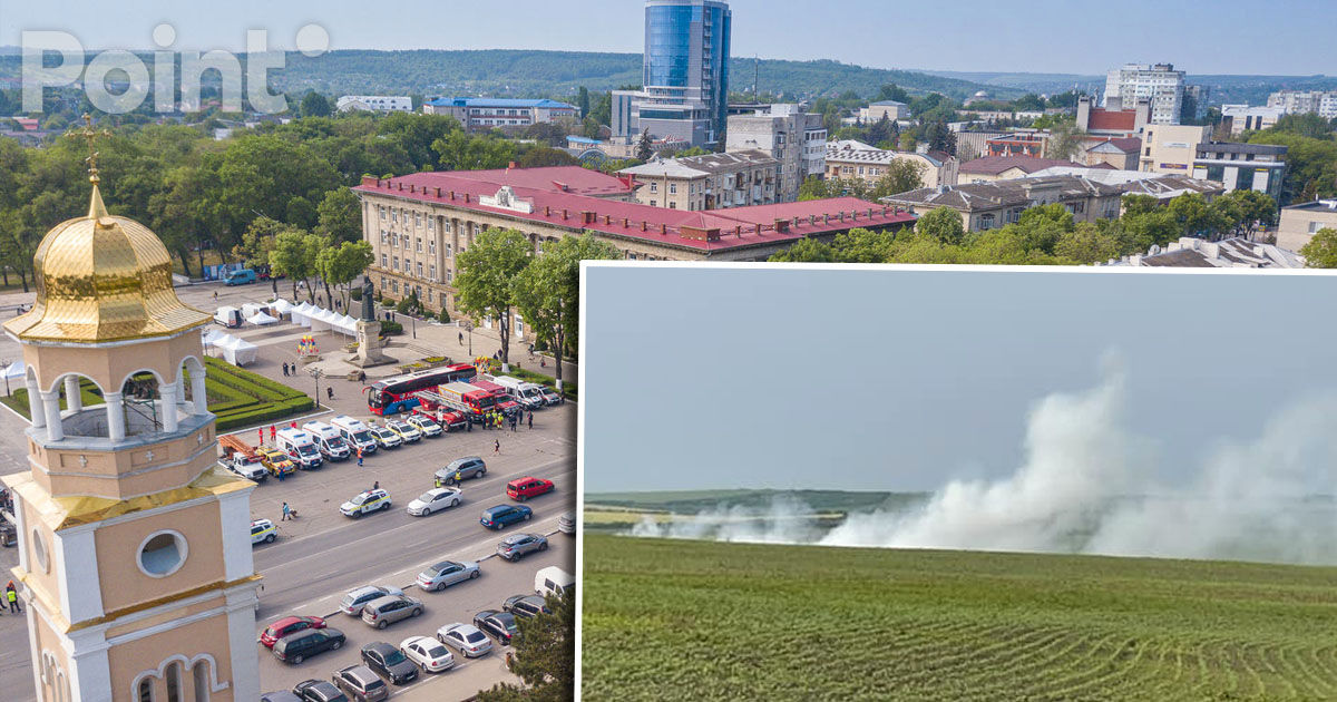 Orașul Bălți, acoperit de un smog dens cauzat de un incendiu izbucnit la un depozit de deșeuri.