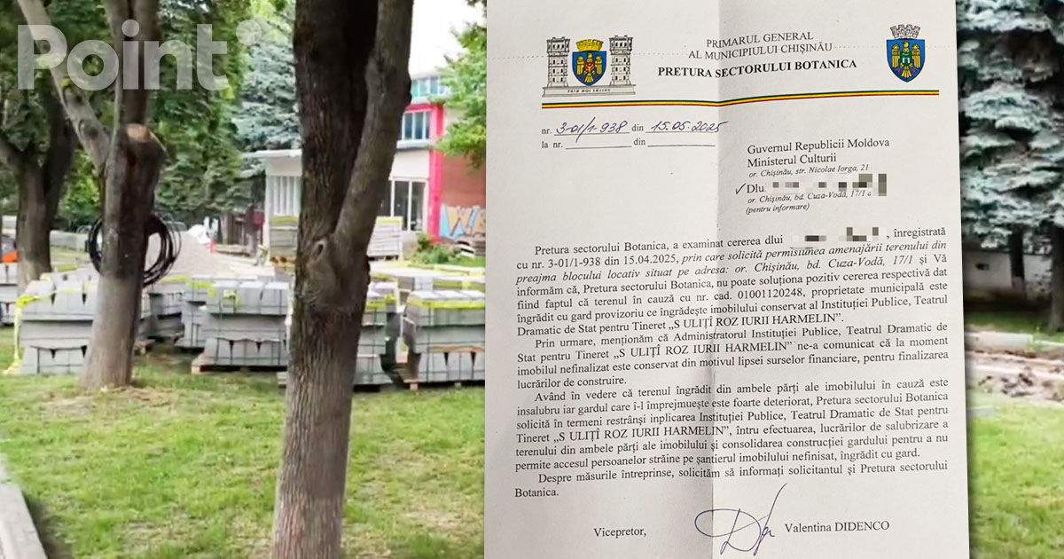 O construcție abandonată a devenit un obstacol pentru renovarea trotuarului de pe o stradă din Capitală.