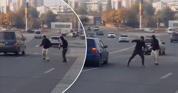 В Кишиневе двое мужчин со спиртным в руках пытались остановить машину посреди дороги. Коллаж Point.md.