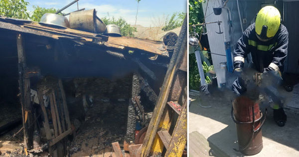 Пожар в Дезгинже: пожарные вынесли из огня газовый баллон. Коллаж: Point.md