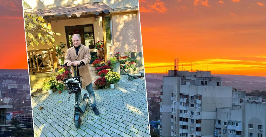 Чебан отправился на работу на электросамокате. Коллаж: Point.md
