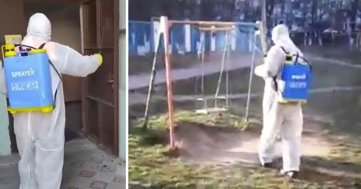 Продолжается дезинфекция парков, дворов жилых домов и транспорта. Фото: Point.md.
