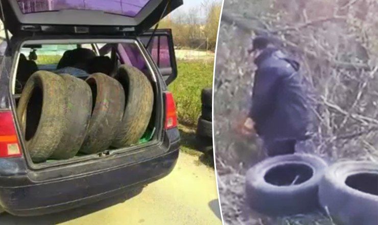Был найден мужчина, выбросивший шины в парке.