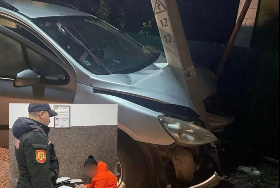 Accident la Bălți: Un șofer a intrat într-un stâlp de electricitate.