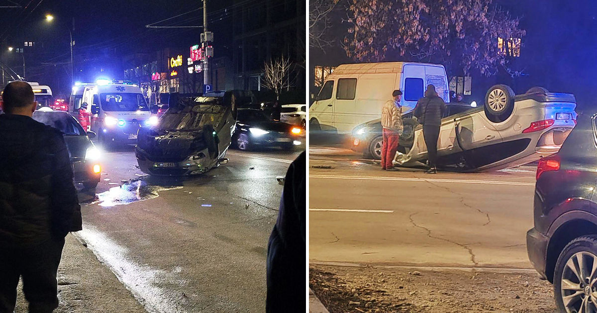 В Кишиневе в результате ДТП перевернулся автомобиль: есть пострадавший.
