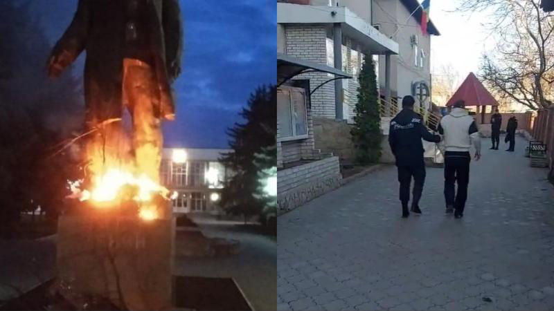 Мужчина, поджегший мусор возле памятника Ленину, опознан: он был пьян.