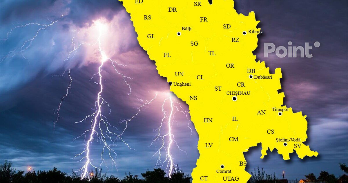 Cod Galben de instabilitate atmosferică: Ploi cu descărcări electrice, grindină și rafale de vânt.