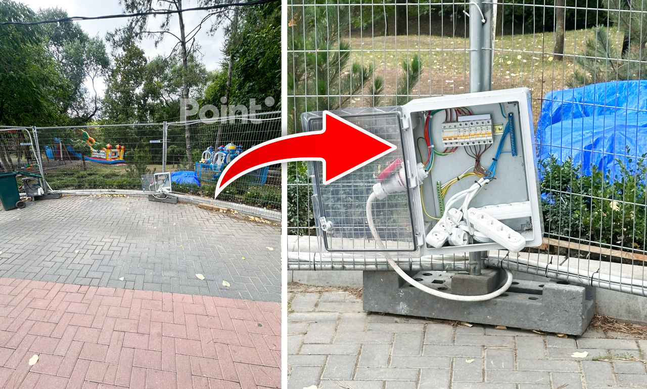 Un panou electric deschis, surprins în Parcul Boris Glavan din Capitală: În apropiere se joacă copii.
