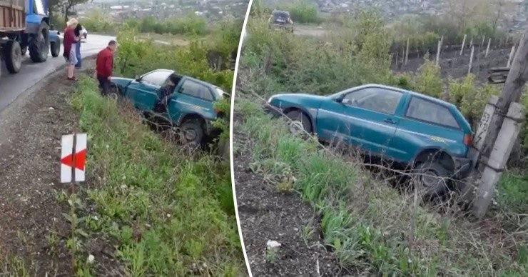 Возле Сынжерей произошло ДТП: автомобиль слетел в кювет. Коллаж: Point.md.