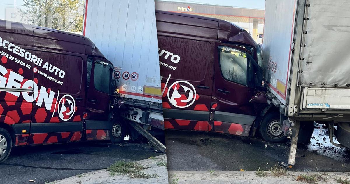 Un microbuz a intrat într-un camion la Chișinău: Șoferul a ajuns la spital.
