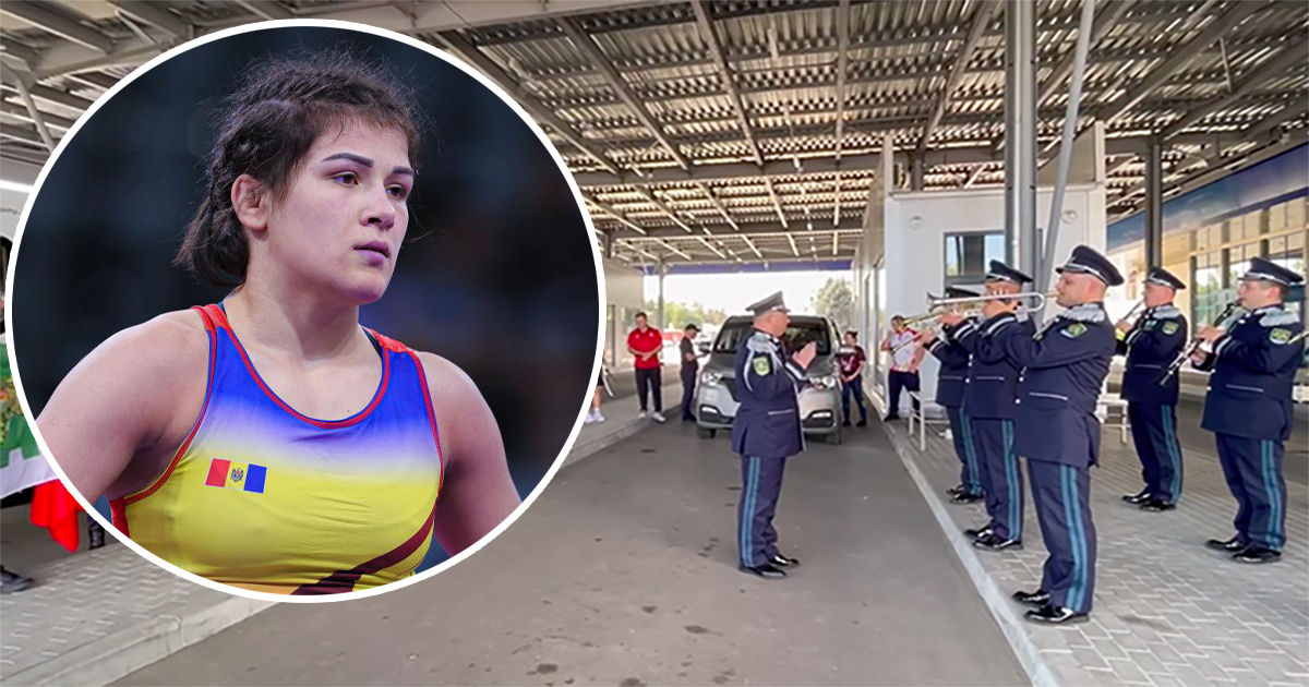 Чемпионку мира Анастасию Никиту на границе встречали с цветами и оркестром. Коллаж: Point.md