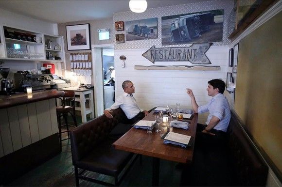 Imagini inedite cu Trudeau şi Obama. Politicienii au luat masa împreună. Foto: click.ro