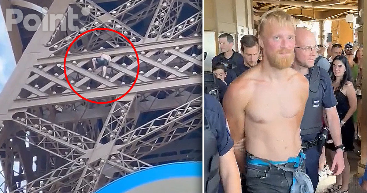 Un bărbat pe jumătate dezbrăcat a încercat să urce pe Turnul Eiffel.