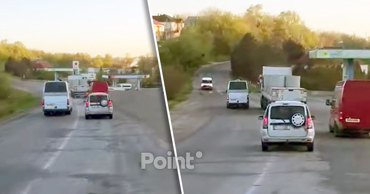 Un șofer a efectuat o depășire periculoasă și a evitat miraculos coliziunea.