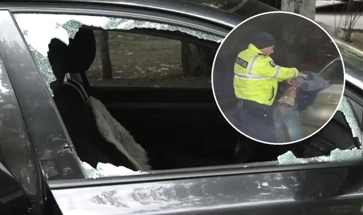 A spars geamul mașinii și a furat bunuri. Minorul, prins în flagrant