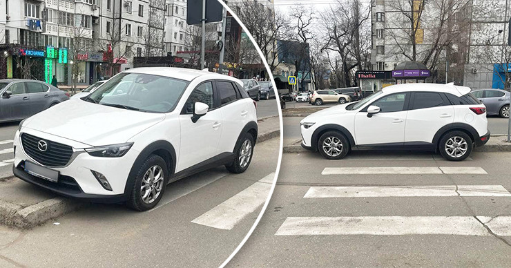 В столице водитель припарковался прямо на пешеходном переходе. Коллаж: Point.md