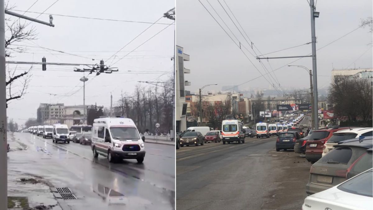 Колонна из автомобилей скорой помощи встревожила кишиневцев.