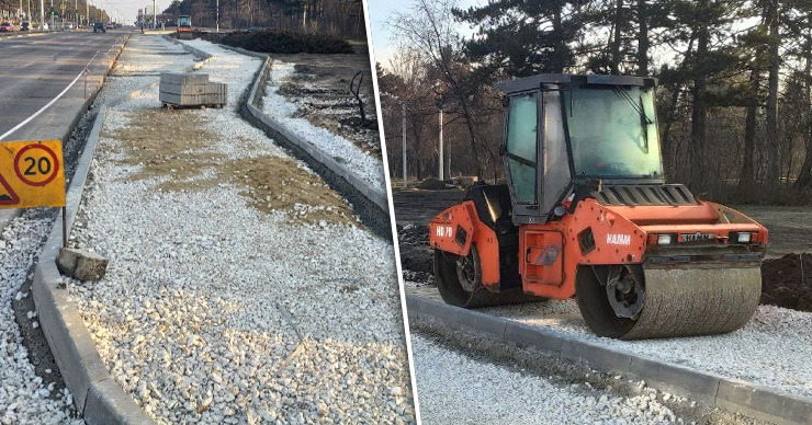 В столичном секторе Рышкановка продолжается ремонт бордюров. Коллаж: Point.md