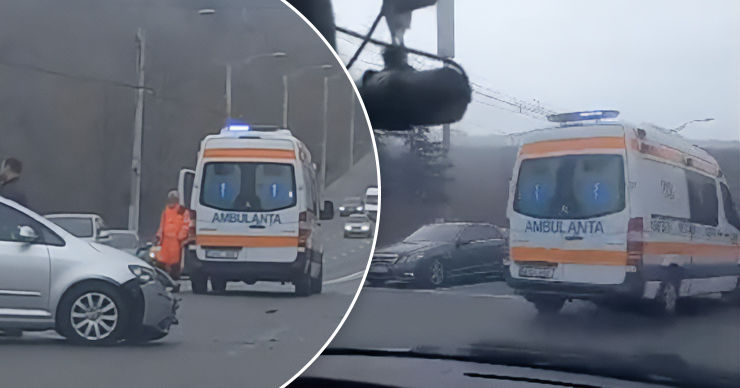 В Кишиневе автомобиль скорой помощи столкнулся с другой машиной. Коллаж Point.md.