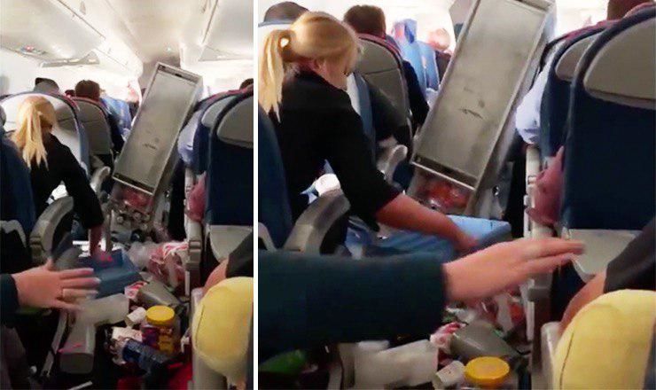 Один из очевидцев снял на видео разрушительные последствия турбулентности и выложил ролик в Twitter. 