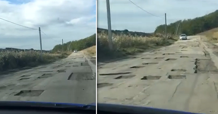В Сети показали кадры с изрезанным асфальтом на дороге у села Кошкодены. Коллаж: Point.md.