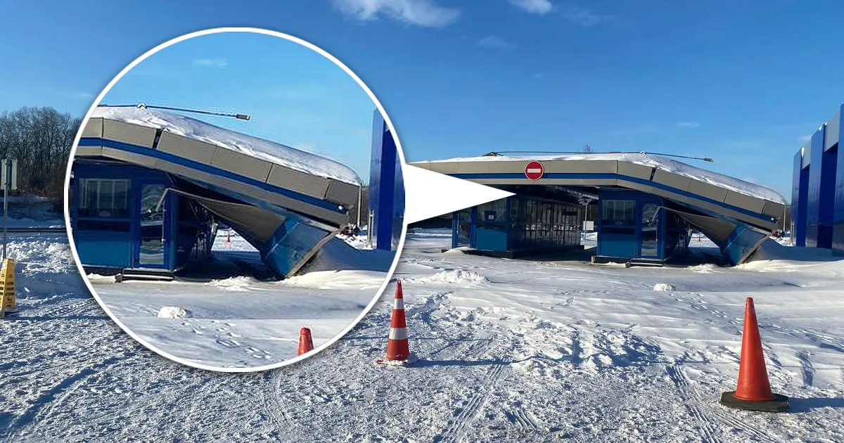 В Леушенах из-за снега обрушилась крыша одного из таможенных терминалов. Коллаж Point.md.