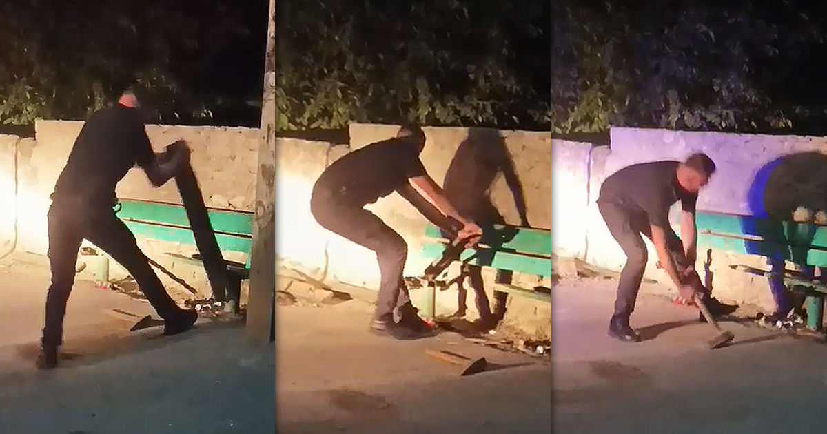 В Резине полицейский изрубил топором скамейку. Коллаж: Point.md