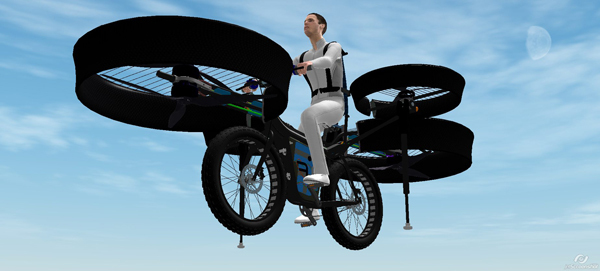 Flying Bike оснащен аккумулятором большой емкости, который заряжается не только от сети, но и от кручения педалей.