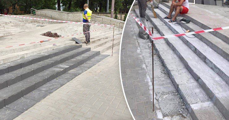 На обновленной лестнице на Ботанике демонтировали плитку.