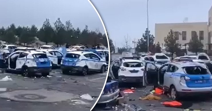 Появилось видео "кладбища" разбитых машин полиции в Казахстане. Коллаж: Point.md