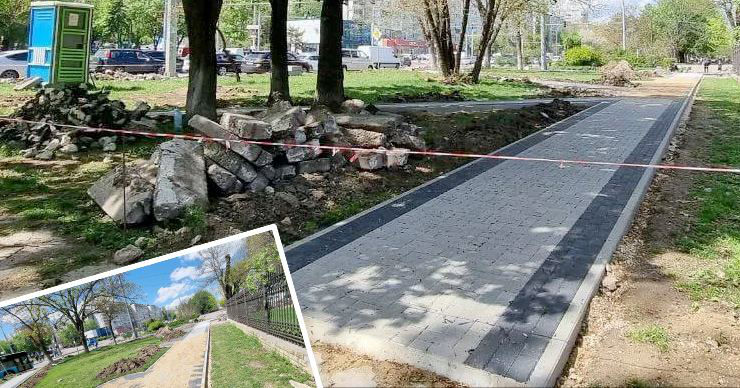 Работы по замене бордюров на бульваре Куза-Водэ подходят к концу. Коллаж: Point.md