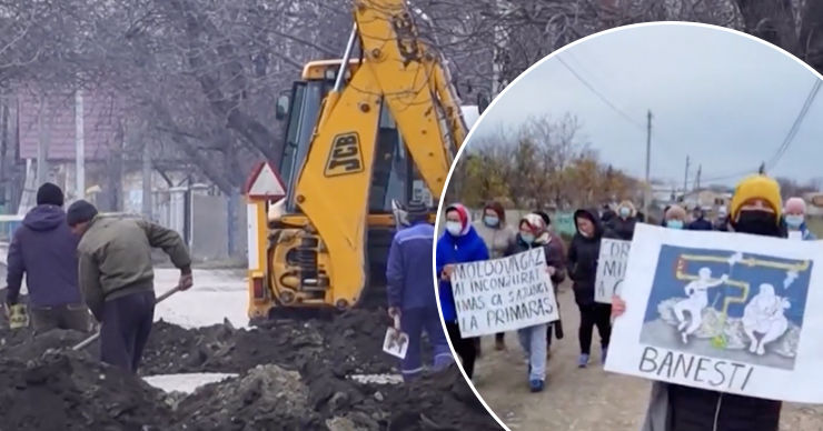 Жители села Банешты вышли на протест: примар провел газ на свою улицу. Коллаж: Point.md