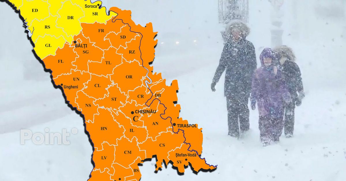 Cod Portocaliu și Galben de ninsori și vânt puternic în Moldova.