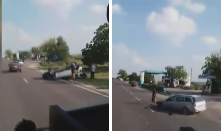 Автомобиль перевернулся после того, как в него въехала другая машина.