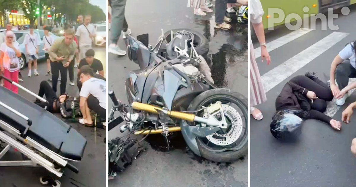 Accident cu implicarea unei motociclete în Capitală: Două persoane, transportate la spital.